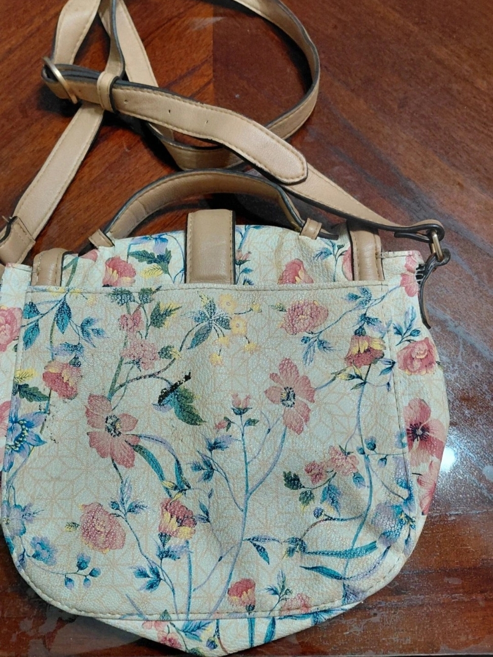 Floral Crossbody Bag in Cream and Tan - Picture 4 of 4